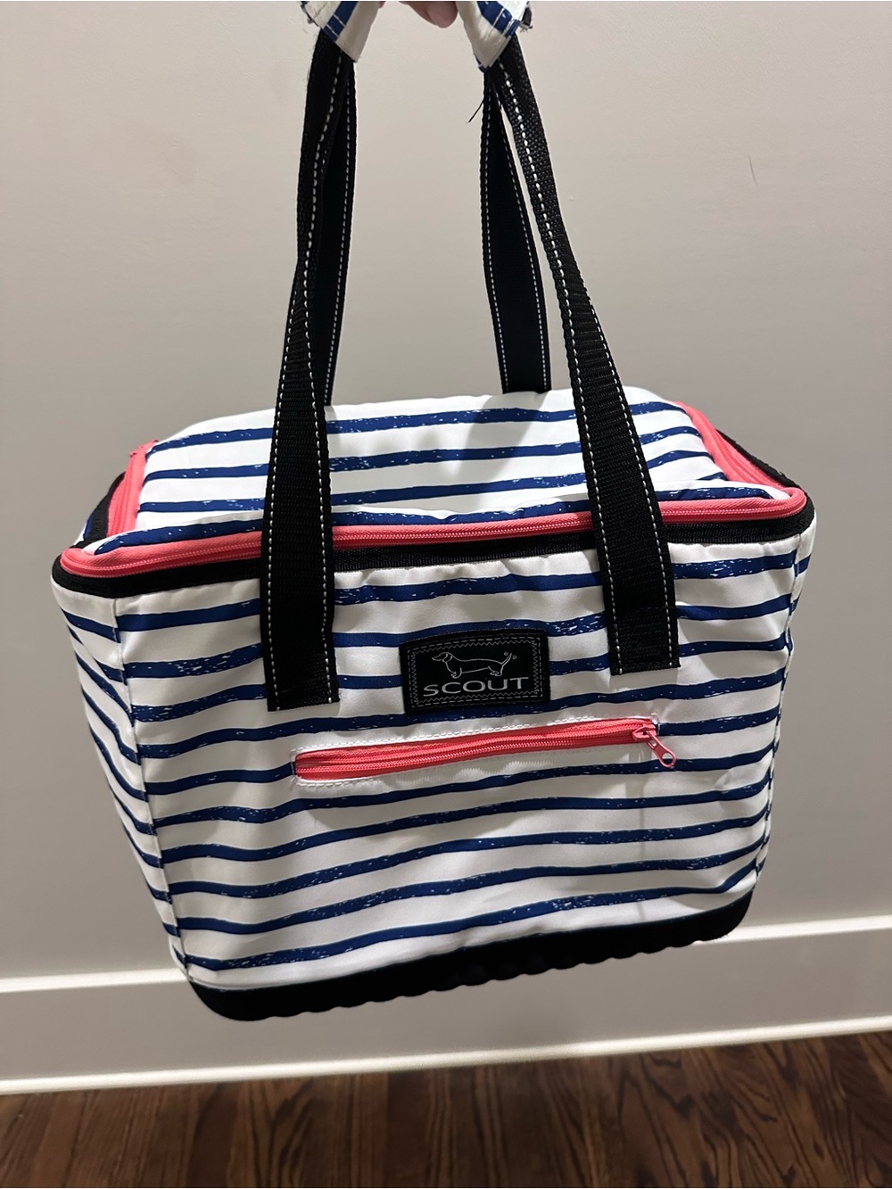 SCOUT Navy & White Striped Tote with Pink Trim